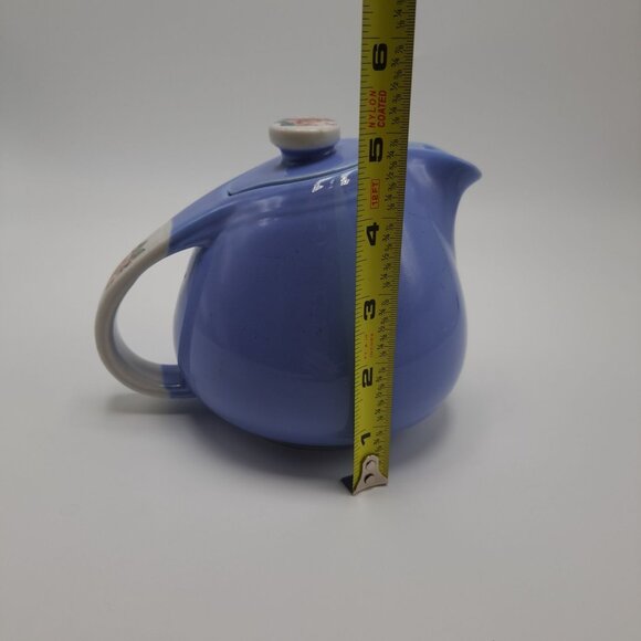 1940s Hall Superior Quality Kitchenware Rose Parade Teapot Blue With Floral Lid - Picture 2 of 16